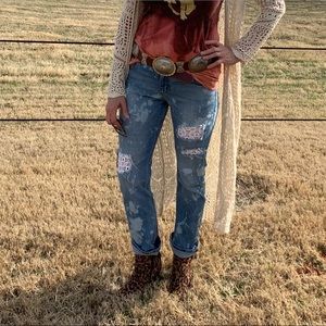 Distressed Lace Jeans